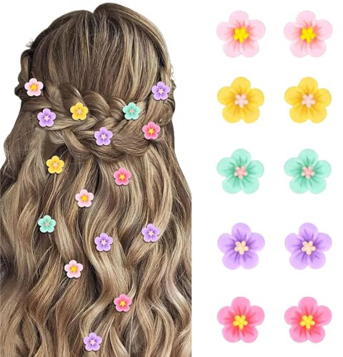 LunarCharm 10 Stück bunten kleine Blumen-Haarspangen für Mädchen und Frauen, süße Haarnadeln mit Blumen, kleine Blumenclips für das Haar, florale Haarspangen, Haarschmuck