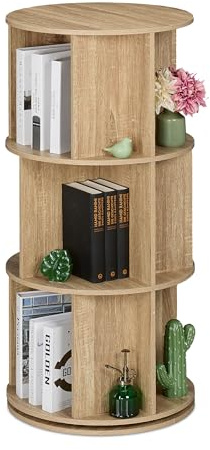 Relaxdays Bücherregal drehbar, 15 Fächer, H x D: 104 x 50 cm, Holzoptik, Drehregal für Bücher & DVDs, Bücherturm, Natur