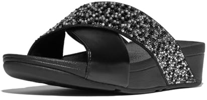 Fitflop Lulu Crystal-Mix Metallic Cross Slides All Black Größe EU 37