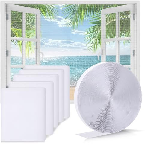5 paquetes Mosquiteras para Ventanas, DIY Resistente al Desgarro Tela Mosquitera Por Metros, Con Cinta Adhesiva Fuerte Malla Mosquitera, Mosquito Net Antiarañazos de gato y Bloqueo de Insecto Blanco