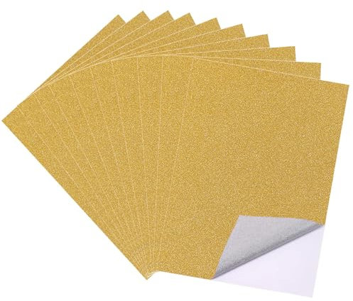 10 Blatt Golden Glitzerpapier zum Basteln, A4 Selbstklebende Glitzer Papier, Glitzerndes Bastelpapier, Glitterpapier Glitterkarton für DIY Handwerk, Grußkarten, Scrapbooking (21 x 29.7 cm, gold)