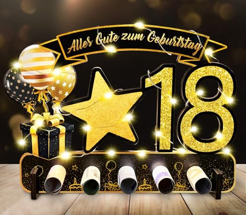 18 Geburtstag Geschenk, Geldgeschenke 18.Geburtstag, Geburtstagsdeko mit LED Lichterkette und FarbdruckHolz, Geburtstagsgeschenk für 18. Geburtstag Mädchen Junge