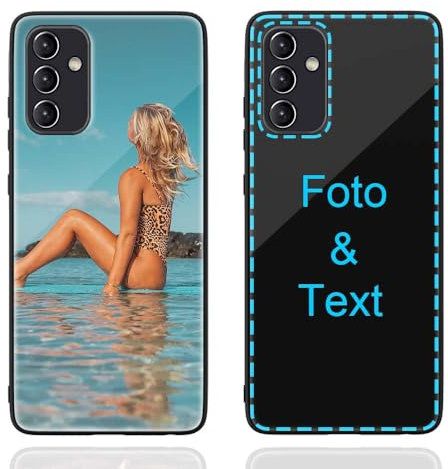MXCUSTOM Personalisierte Handyhülle für Samsung Galaxy A54 5G, Benutzerdefiniert Kratzfest Gehärtetes Glas Weicher Stoßfänger Hülle mit Eigenem Foto Bild Text Individuelle Schutzhülle(GHS-BK-P1A)