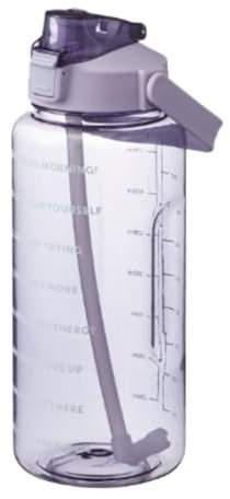 Leakproof Water Bottle with Straw, 2L Big Gym Water Bottles for Men Women with Handle, Clear Tritan BPA-Free Sports Drinks Bottle with Time Markings, Drinking Bottles for Sport/School/Cycling (E)