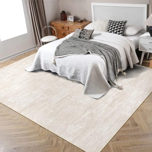 LuxFocus Modern Teppich Wohnzimmer 200x290cm, Waschbar Schlafzimmerteppich mit einfarbigen Texturmustern, rutschfest Faltbare Teppiche für Büro Esszimmer, Beige
