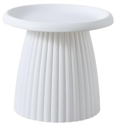 EBZFASO Table d'appoint Table Basse et d'appoint Ronde en Plastique Multicolore en Forme de Champignon, Plusieurs Tailles(White Ribbed,20 L x 20 W x 18 H)