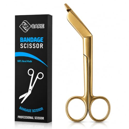 YSCARE Chirurgische professionelle Verbandschere Blasenverbände, Pflegeschere, Chirurgischer Edelstahl, Schüler-Trainingsschere (Gold, 16.5 cm)