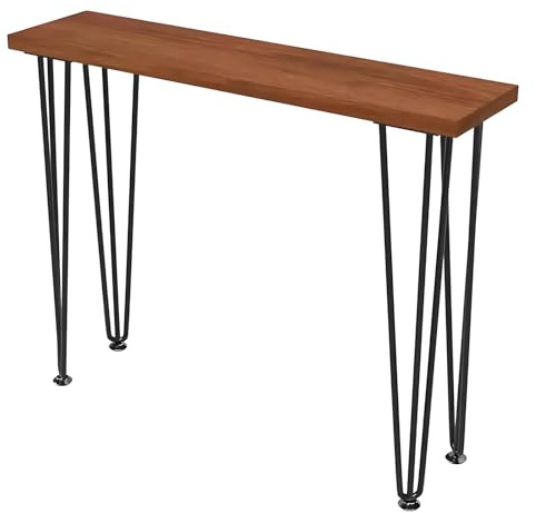 MidCentury Console moderne étroite de 20 cm de profondeur en bois aspect antique pour salon avec 4 pieds en fer 100 x 20 x 80 cm