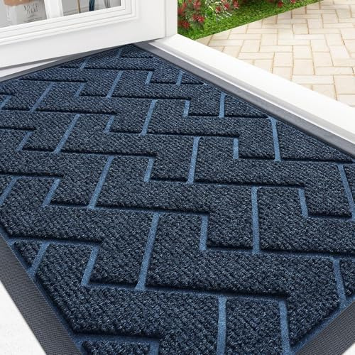 smiry Rubber Backing Door Mat, Dirt Trapper Doormats, 43x76cm, Navy Blue | Non Slip, Heavy Duty, Easy Clean, Low Profile, for Entrance, Door Matts Indoor, Floor Mat, Entrance Rug