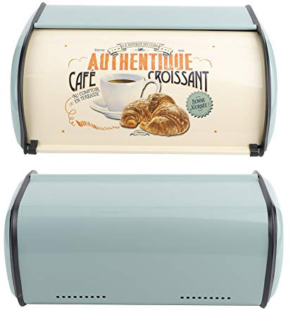 BAOFUYA Metall-Brotkasten, Roter Metall-Aufbewahrungsbehälter für Küchenarbeitsplatte, Großes Fassungsvermögen, Retro-Design für Heimbäcker (BLUE)