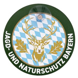 Bayern Jagdschild „Jagd & Naturschutz“ blau-weiß mit bayerischer Raute & Hirsch – Jäger Autoschild mit Saugnapf für Autoscheibe, Ø 13 cm, Aluverbund – Made in Germany