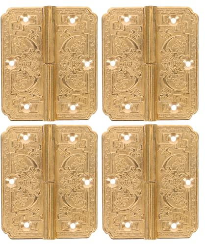 HONITANO 4 Piezas Bisagras de Latón para Puertas de Armario Mini Bisagras Planas Resistentes la Corrosión Herrajes para Muebles de Cocina Cajones y Puertas Dobles Instalación Sencilla con