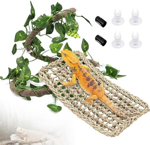 LZYDKH Crested Gecko Tank Accessories, Bearded Dragon Tank Accessories Hammock Reptile Hide Decor Reptile Climbing Vines Hanging Plants for Bearded Dragon Lizard Snake Chameleon