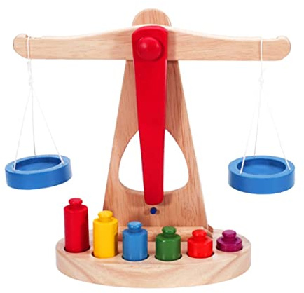 Jorzer Wooden Balance Scale Toy Math Learning Weighing Scale Kid Educational Tools with 6 Weights Toys And Games.