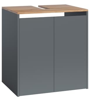 Vicco Waschbeckenunterschrank Viktor, Anthrazit/Eiche, 60.2 x 65 cm | mit Siphonausschnitt und höhenverstellbarem Einlegeboden