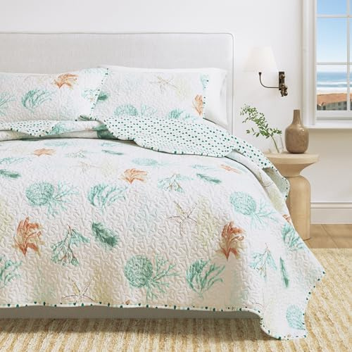 Great Bay Home 3-teiliges Bettwäsche-Set mit Kissenbezügen, weiche Tagesdecke für alle Jahreszeiten, mit attraktiven Meereslandschaftsbildern, aus der Key West Kollektion (Full/Queen)