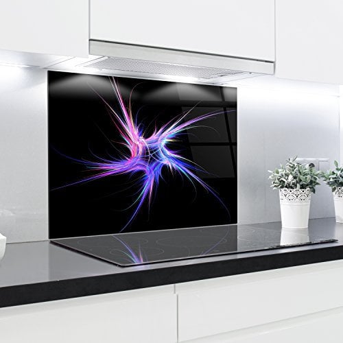 Splashback Tempered Glass Heat Resistant Toughened Decorative – 90 x 65 cm – 4 mm Thick – Perfect behind Gas, Ceramic and Induction Cookers – Easy to Clean and Hang