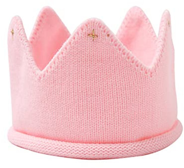 LUOEM Baby Krone Strickmütze Geburtstagskrone Party Foto Requisiten Kopfschmuck (Rosa)