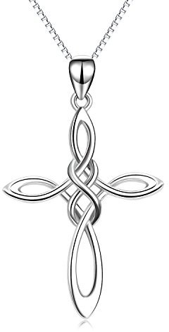 YAFEINI Kreuz Kette Sterling Silber Keltischer Knoten Unendliche Liebe Anhänger Halskette Schmuck für Damen Frauen Mädchen