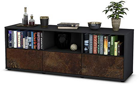 Stil.Zeit TV Schrank Lowboard Amalia, Korpus anthrazit matt, Front Industrie-Design Rost (135x49x35cm), Push to Open Technik & Leichtlaufschienen