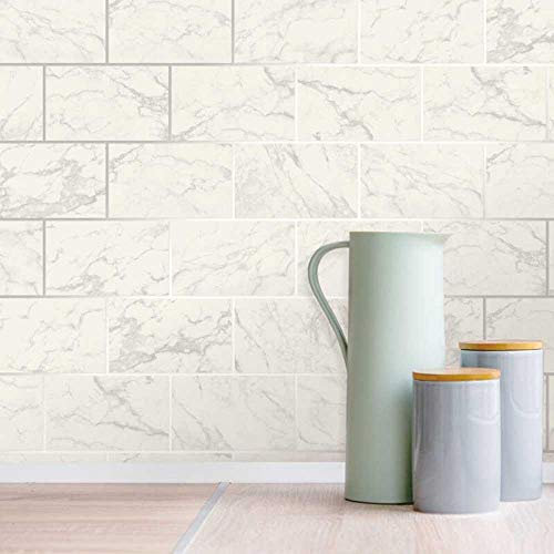 3D Effect Brick Tile Wallpaper White Grey Marble Silver Metallic Vinyl YöL