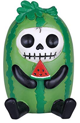 Furrybones Suika Signature Skelett in Wassermelone auf Weinrebe Kostüm Genießen Sie ein frisch geschnittenes Stück Wassermelone
