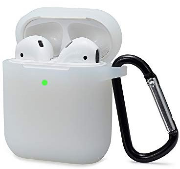 KOKOKA Silicona Compatible con AirPods 2 & 1, Fundas Protectora de Silicona para AirPods 2 & 1, LED Frontal Visible, Funciona con Carga inalámbrica, con Mosquetón, Translúcido