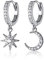 SLUYNZ 925 Sterling Silber Stern Mond Creolen für Mädchen Damen - Funkelnde CZ Tropfen Ohrringe