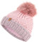 Faera Wintermütze warm Fleece gefüttert mit Kunstfell Bommel-Mütze Fleece-Futter Winter Strick-Mütze Beanie-Mütze Damen Herren One-Size 02, Farbe:Rosa