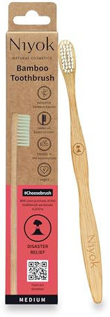 Niyok® Bambus Zahnbürste KATASTROPHENHILFE 1er • Zahnbürste aus Bambus • Mittelweiche Borsten • Natürliche Holzzahnbürste • Nachhaltige Zahnbürsten • Toothbrush • Plastikfrei & Vegan