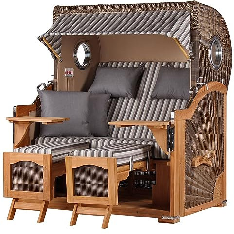 bene living Strandkorb Ammersee Grande XL Teak Bullauge - PE grau - Modell 545-2,5-Sitzer inkl. Liftersystem