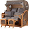 bene living Strandkorb Ammersee Grande XL Teak Bullauge - PE grau - Modell 545-2,5-Sitzer inkl. Liftersystem