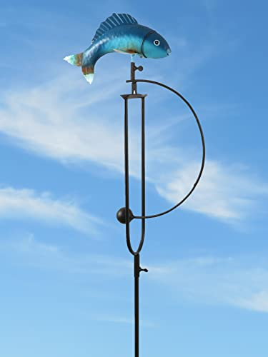 POMMERNTRAUM ® | Windspiel | Vogelwippe | Gartenpendel | Gartenstecker | Gartendekoration | Gartenkunst | Metall | Fisch Fische Kois Karpfen Zierfische (Koi - blau)