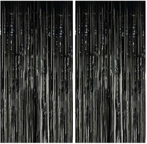 AMZJIMTOP Black Tinsel Foil Fringe Curtain Party Decorations 2Pcs 3.3ft *6.6ft Metallic Tinsel Curtains Streamers Party Backdrop Foil Curtain for Birthday Party Wedding Holiday Decoration