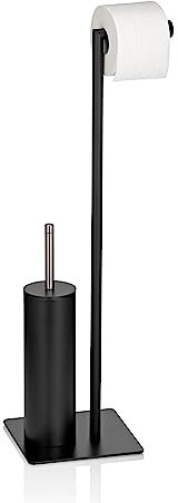 kela WC Garnitur mit Toilettenpapierhalter und Bürstentopf 71cm, Toilettenbürste schwarz mit geschlossenem Klobürstenhalter Style, Metall matt