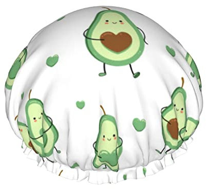 Bonito gorro de ducha de aguacate en blanco, gorros de ducha de baño reutilizables para mujeres de pelo largo, gorro de ducha de baño impermeable de doble capa, protector de pelo para niños, niñas y