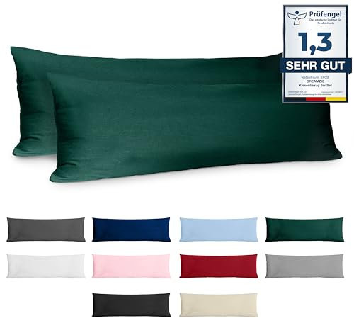 Kissenbezug 40x145 Baumwolle Renforcé (2er-Set) - Grün - Dicht gewebt mit 57 Fäden/cm² - Kissenbezug 40 x 145 cm - Oeko Tex Zertifiziert - Dreamzie