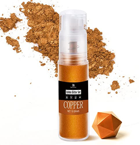 Essbarer Glitzer - 10g Essbarer Glitzerstaub Glitzerpulver in Sprühflasche für Lebensmittel, Getränke, Kuchen - Metallisch Lebensmittelfarbe Pulver zum Dekorieren Torten, Süßigkeiten, Keksen (Kupfer)