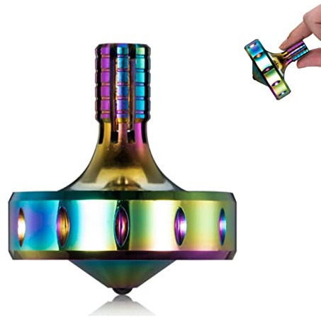 CHEETOP Toupie en métal de précision, temps d'essorage durable et équilibre parfait, adulte qualifié dépasse facilement 10 minutes, jouets de bureau portables en acier inoxydable EDC (S, irisé)