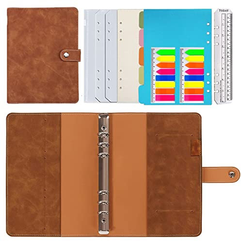 Ringbuch a5 Nachfüllbar,PU Leder Nachfüllbares Notizbuch Ringbuch A5 Tagebuch Gepunktetes Papier Echtleder Innentaschen für Reisearbeit und Organizer,Geschenk für Mädchen, Jungen (braun 23x17cm)
