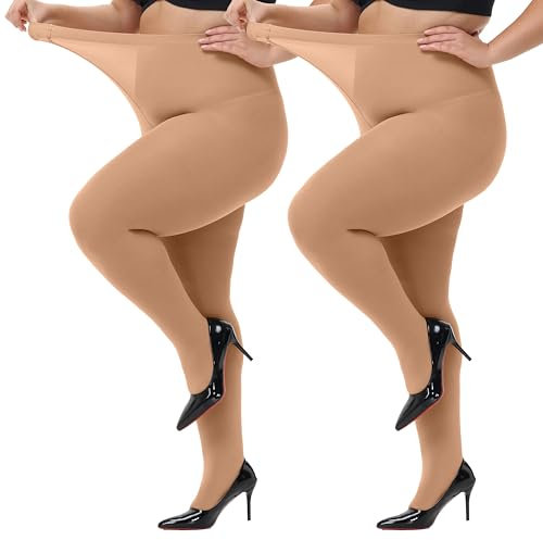 HeyUU Damen Strumpfhose Plus Größen hohe Taille halb transparent 2x Hautfarbe 4XL