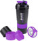 VIGIND Protein Shaker Bottle,Leak Proof Sports Water Bottle for Protein Mixer- Non Slip 3 Layer,16 oz Shake Cup with Pill Tray Storage (Purple)