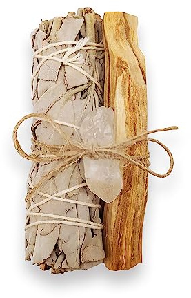 Lamare Aura-Reinigungsset: Ganzheitliche Reinigung – Weißer Salbei – Palo Santo – Weißer Quarz – Harmonie – Reinigung – Reinigungsset – Energiebalance – Entfernt Negative Energie.