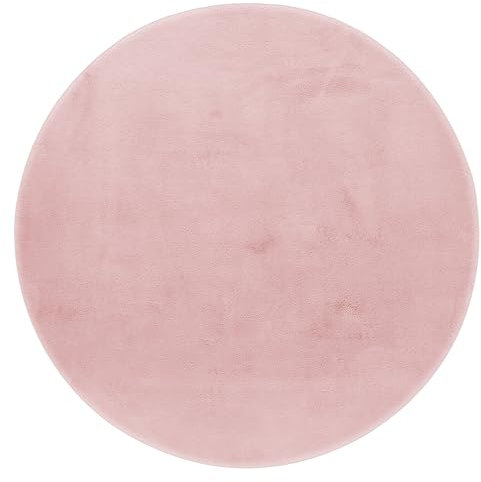 HomebyHome Teppich Wohnzimmer 160 cm Rund Rosa Waschbarer Hochflor Flauschiger Teppiche Einfarbig Moderne Design - Küchenteppich Waschbar Shaggy Extra Weich Teppich für Schlafzimmer Kinderzimmer