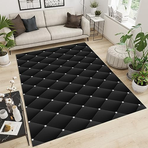 PAJEON Schwarzer Textur Fliesen Design Hintergrund Indoor-Teppich, 60 x 110 cm Maschinengewebt Flachgewebter Teppich - für Wohnzimmer, Kinderzimmer, Schlafzimmer und die Küche