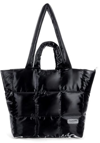 DKIIL NOIYB Puffy Tote Bag für Damen Puffer Bag aus Baumwolle Gesteppte Shopper Tasche Große Hobo Tasche Einfarbige Stepptasche Umhängetasche Große Einkaufstaschen