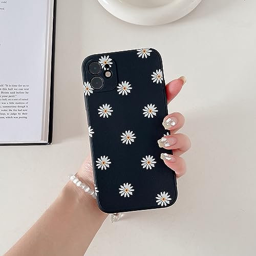 ZUKKASHAN Compatible with iPhone 12, Soft Silicone TPU Shockproof Protective Case Cute Daisy Pattern Girls Women Back Phone Cover for iPhone 12 (Black)