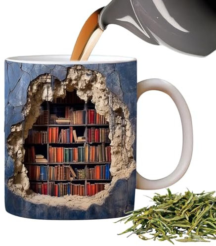 Jacekee 3D Bookshelf Library Mug - Creative Space Design Multi-Purpose Coffee Cup for Book Lovers, Funny Ceramic Gift for Readers