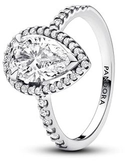 PANDORA Timeless Funkelnder Birnen-Kranz Ring aus Sterling Silber mit Cubic Zirkoniastein verziert, Größe: 52, 193012C01-52