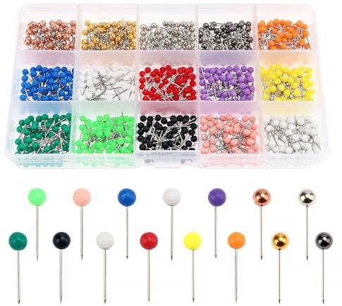 YIXISI 900 Stücke Map Push Pins, Plastik rundköpfen Pinnadeln, Buntkopf Pushpins, Dekorative Reißzwecke, Markierungsnadeln, für Karte, Kork-Pinnwand, Markierung, 15 Farben
